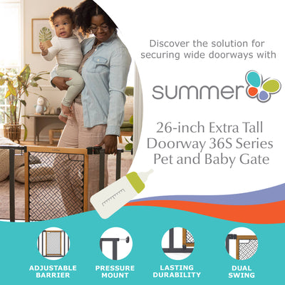 Summer Infant 26 Inch Extra Tall Doorway 36S Series Pet and Baby Gate, Oak Wood - VMInnovations