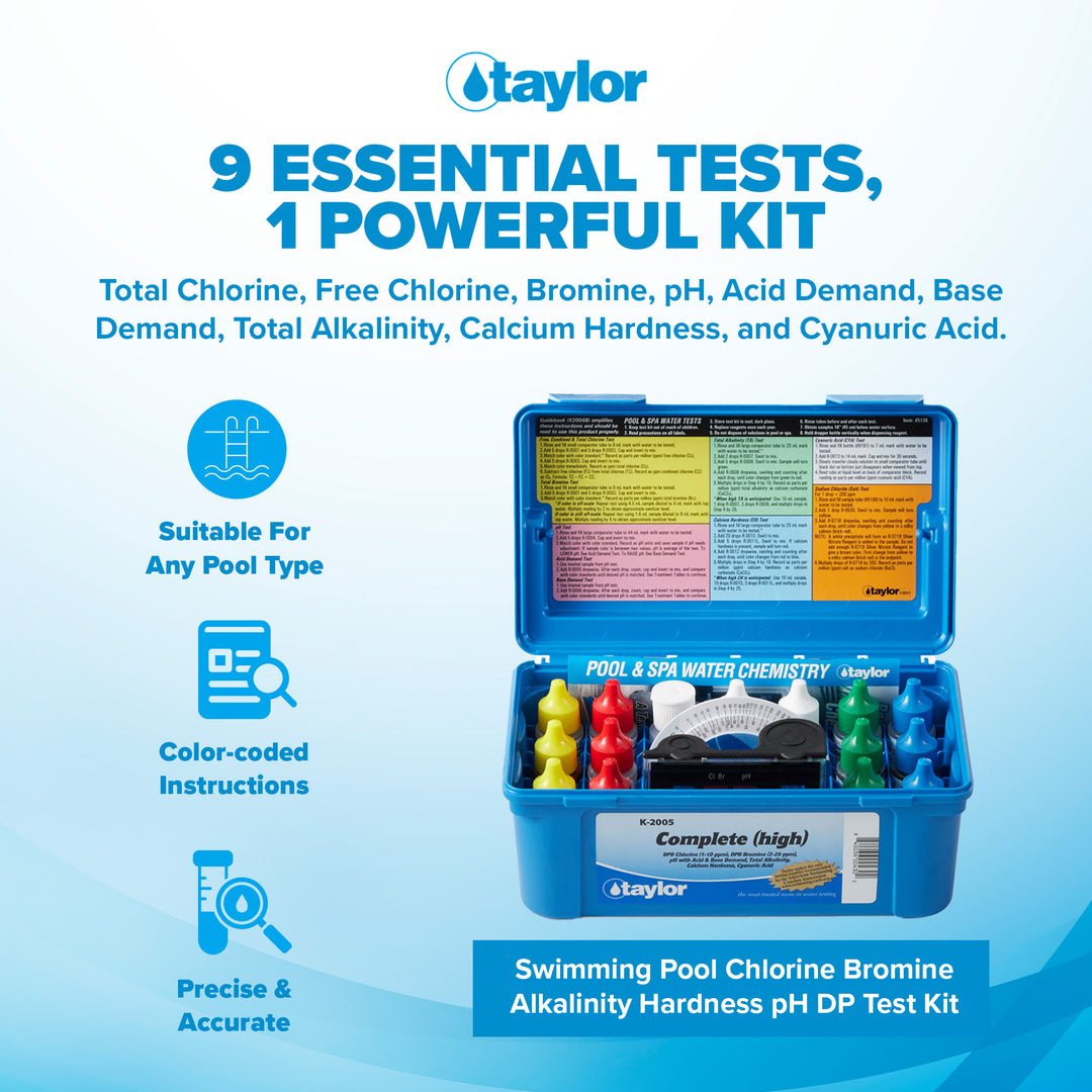 Taylor K2005 Swimming Pool Chlorine Bromine Alkalinity Hardness pH DP Test Kit