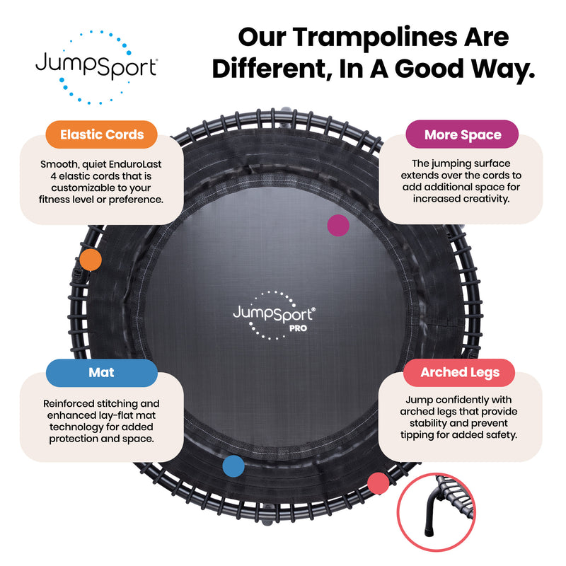 JumpSport 550f PRO Indoor Lightweight 44 Inch Folding Fitness Trampoline, Black