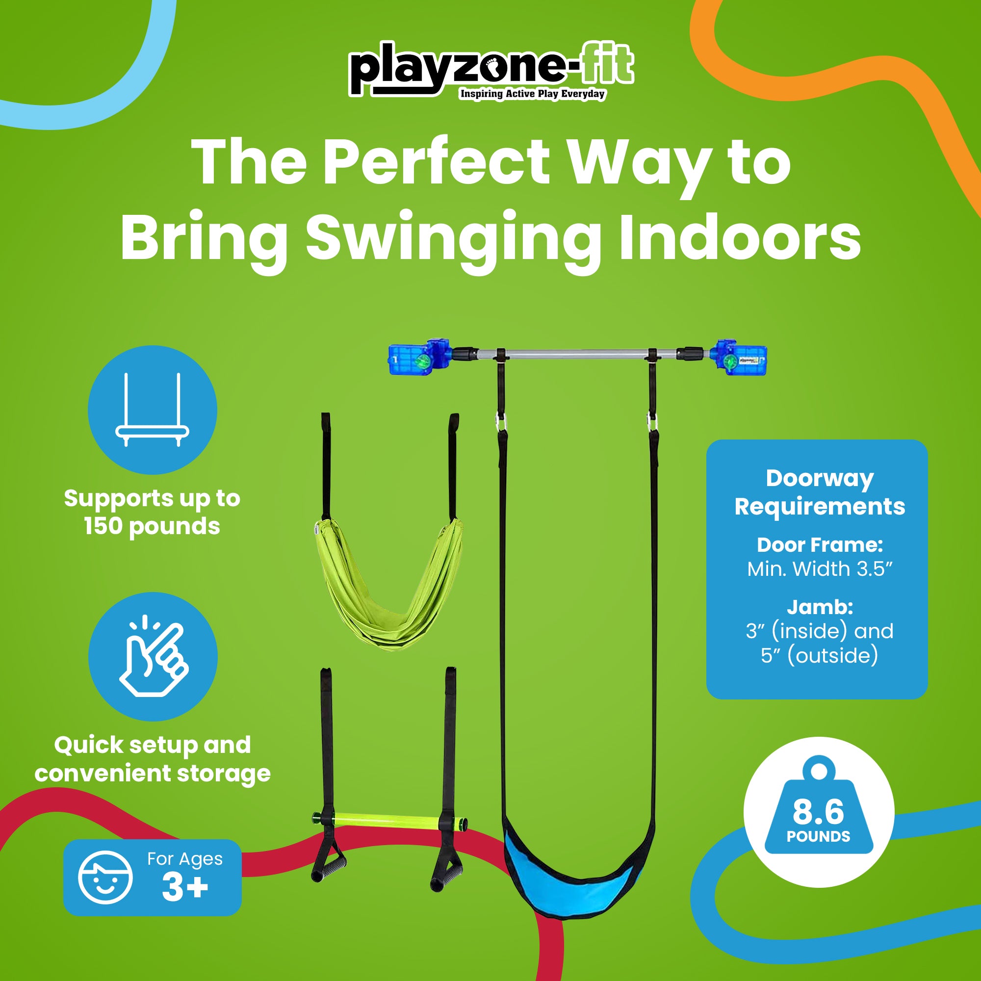 Playzone Kidtrix Doorway Deluxe Swing Kit w/Adjustable Attachment (Open Box) - VMInnovations