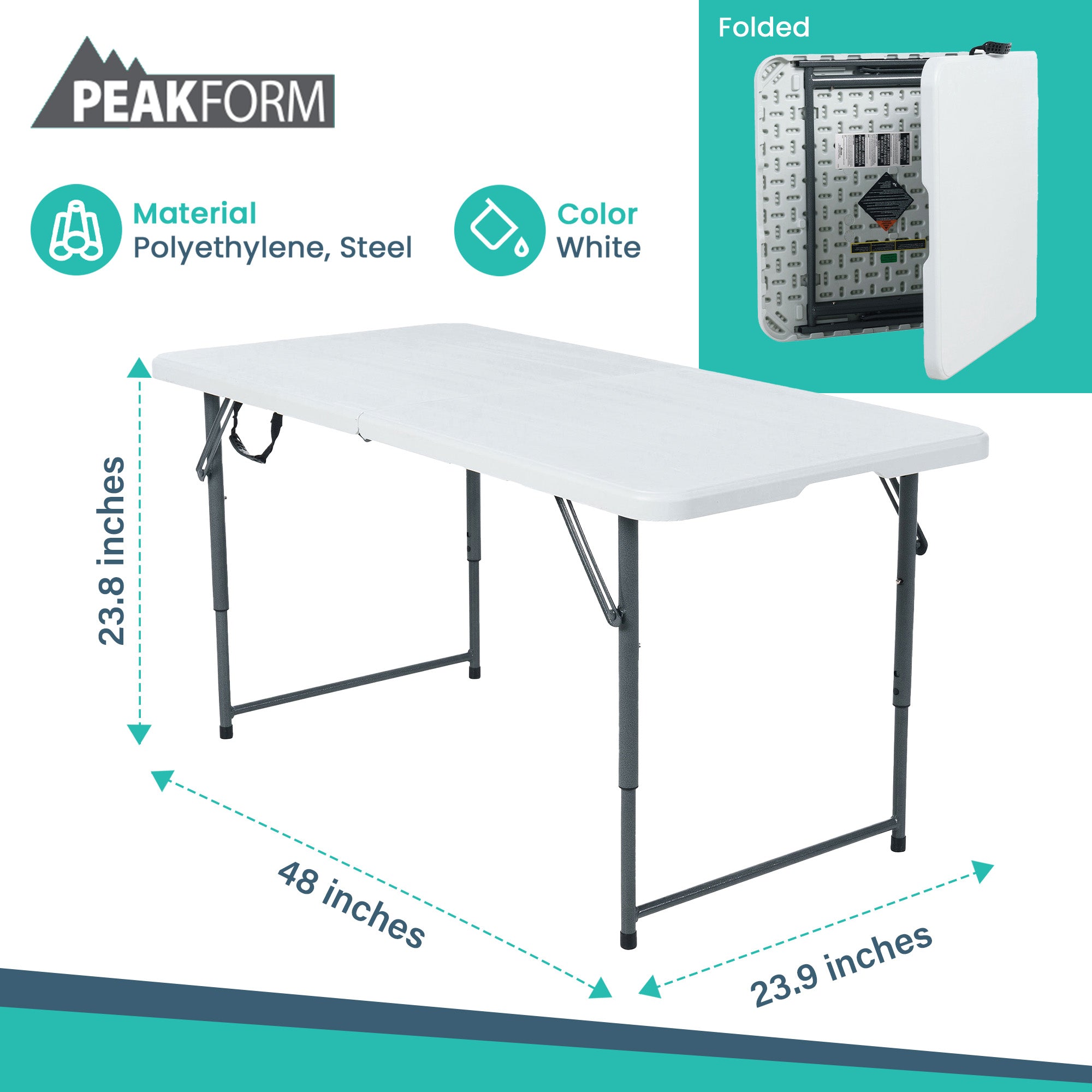 Peakform Fold In Half Banquet Table for Indoor Outdoor Use, 4 Ft,White(Open Box) - VMInnovations