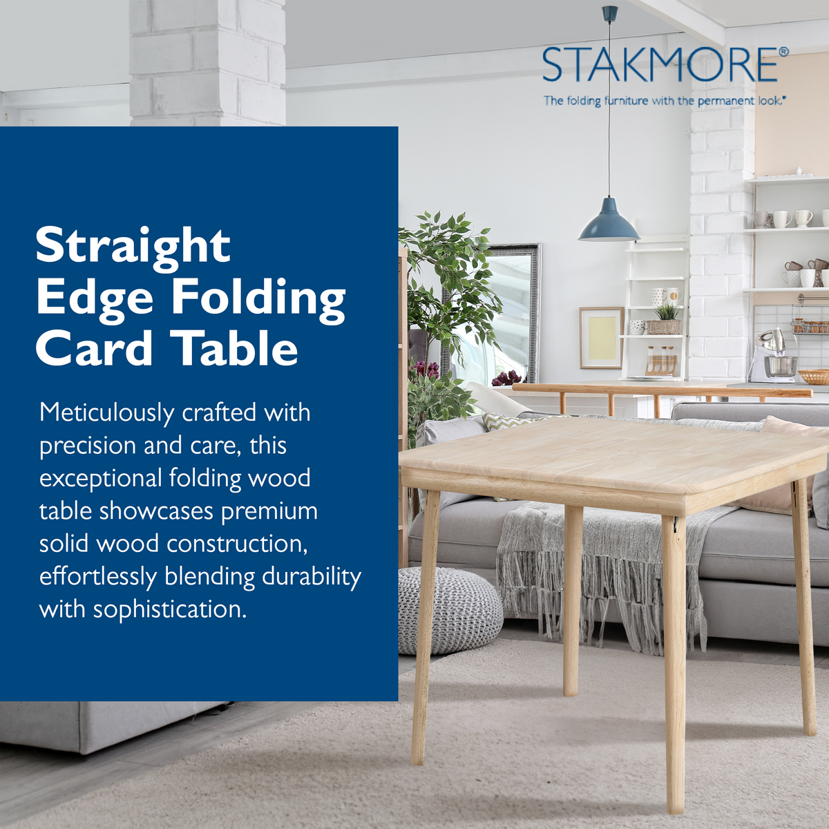 Stakmore Straight Edge Solid Wood Folding Card Table, Unfinished Frame(Open Box) - VMInnovations
