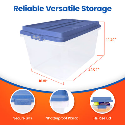 Hefty 72 Qt Hi-Rise Plastic Storage Container w/Lid, 6pk, Baja Blue (Open Box) - VMInnovations