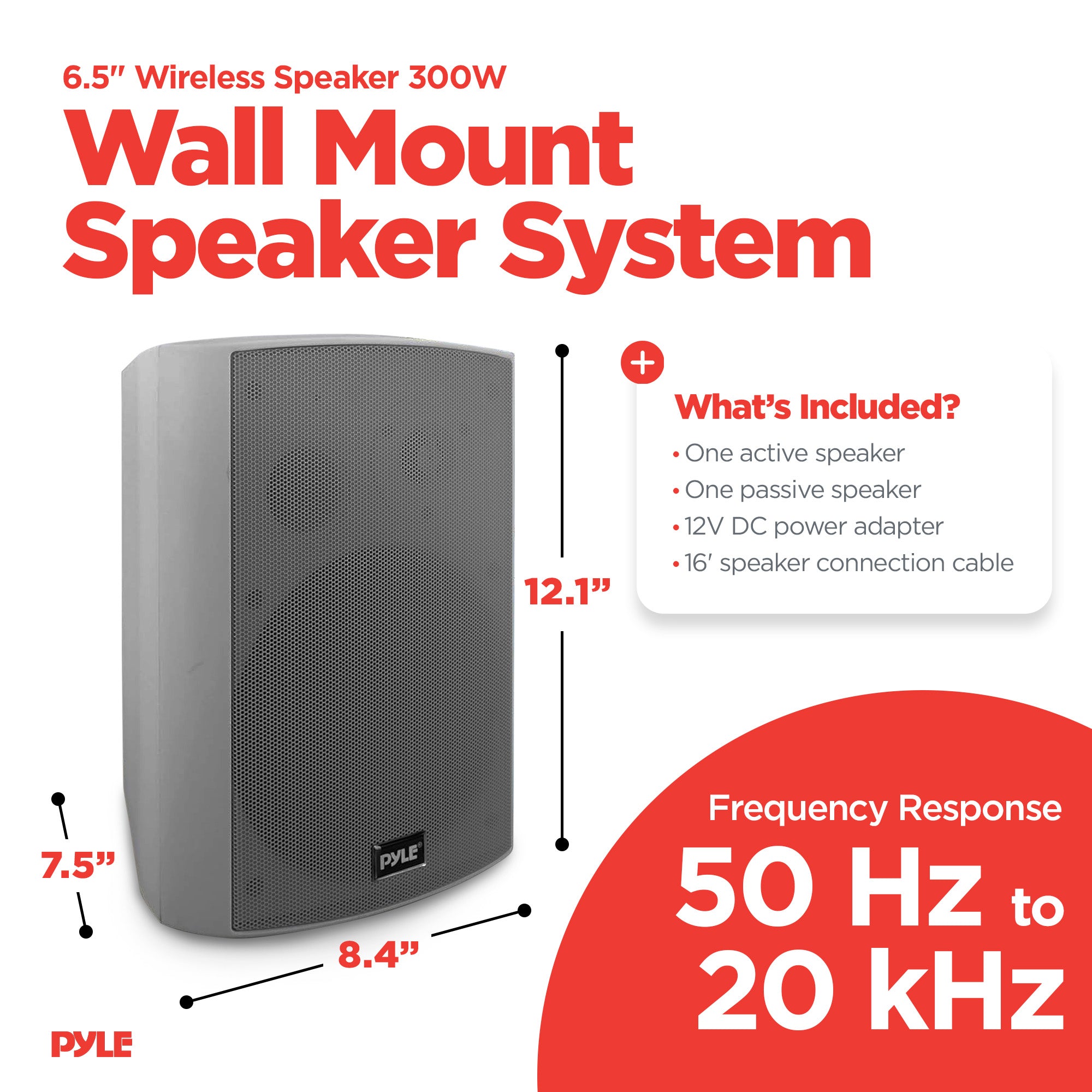 Pyle 6.5" Wireless Bluetooth Wall Mount Speaker, Indoor/Outdoor, Gray (Open Box) - VMInnovations