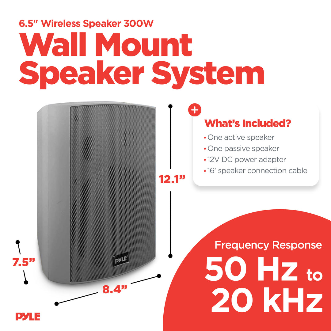 Pyle 6.5" Wireless Bluetooth Wall Mount Speaker System for Indoor Outdoor Use, Gray