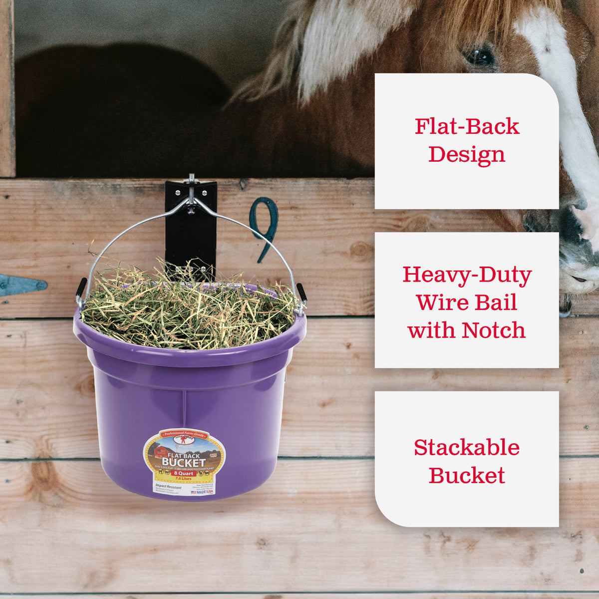 Little Giant 2 Gallon All Purpose Flat Back Plastic Bucket, Purple, (12 Pack)