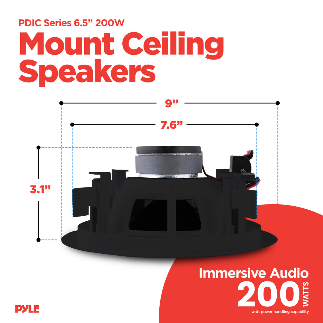 Pyle PDIC 200W 6.5" Flush In Wall/In Ceiling Speakers, Spring-Loaded Terminals - VMInnovations