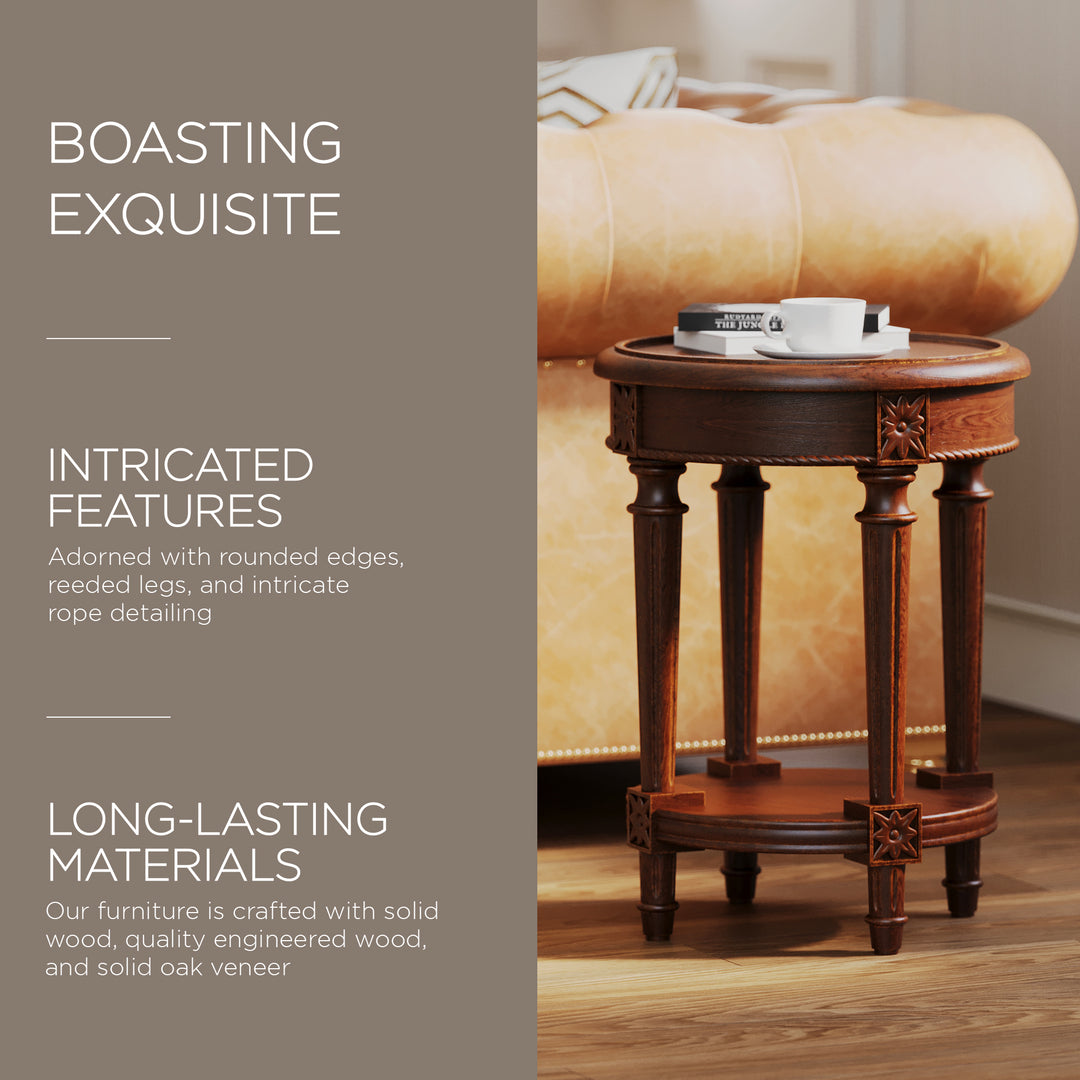 Maven Lane Traditional Round Wooden Side Table in Antiqued Brown Finish (Used) - VMInnovations