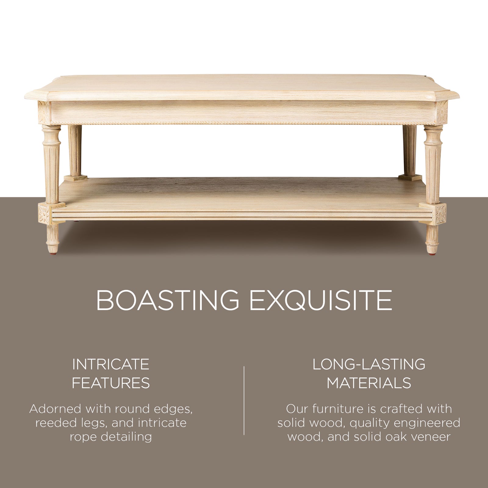 Maven Lane Traditional Rectangular Wooden Coffee Table, Antiqued White(Open Box) - VMInnovations