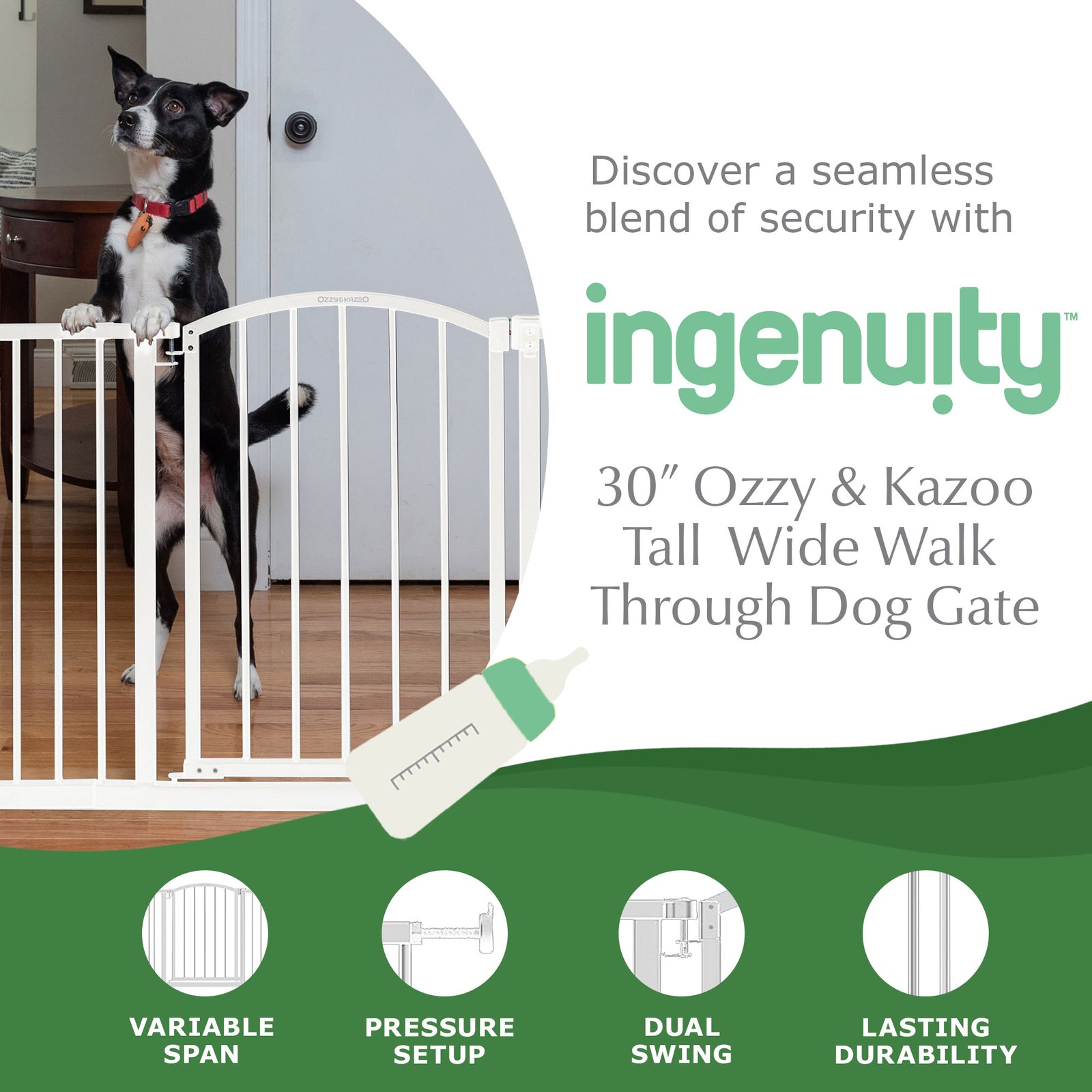 Ozzy & Kazoo 30" Wide Walk Through Dog Gate For Doorways and Stairways (Used) - VMInnovations