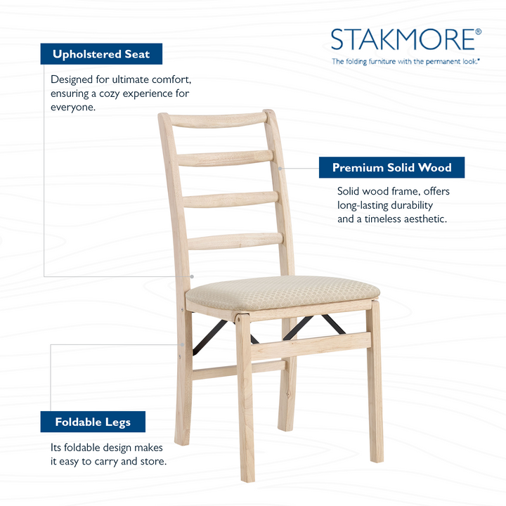 Stakmore Shaker Ladderback Upholstered Folding Chairs, Set of 2, Unfinished