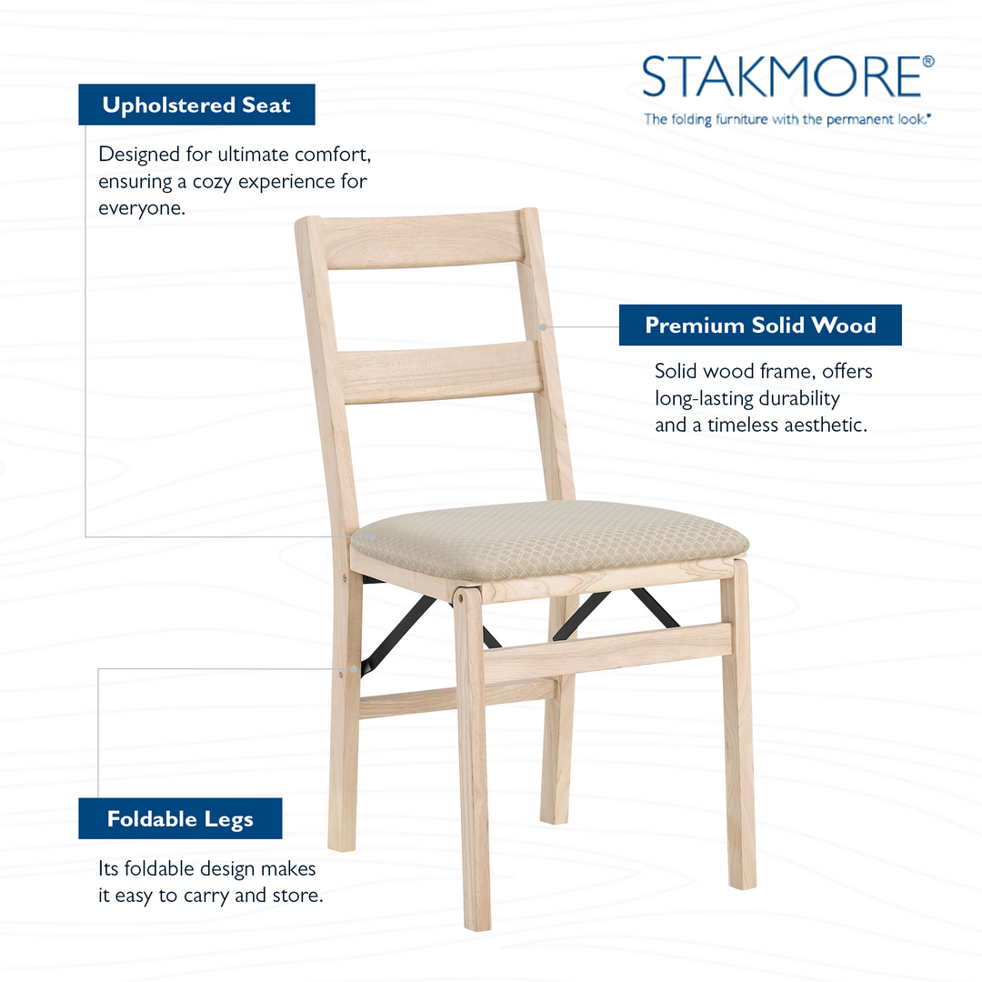 Stakmore Upholstered Seat Solid Folding Chairs, Set of 2, Unfinished (Open Box)