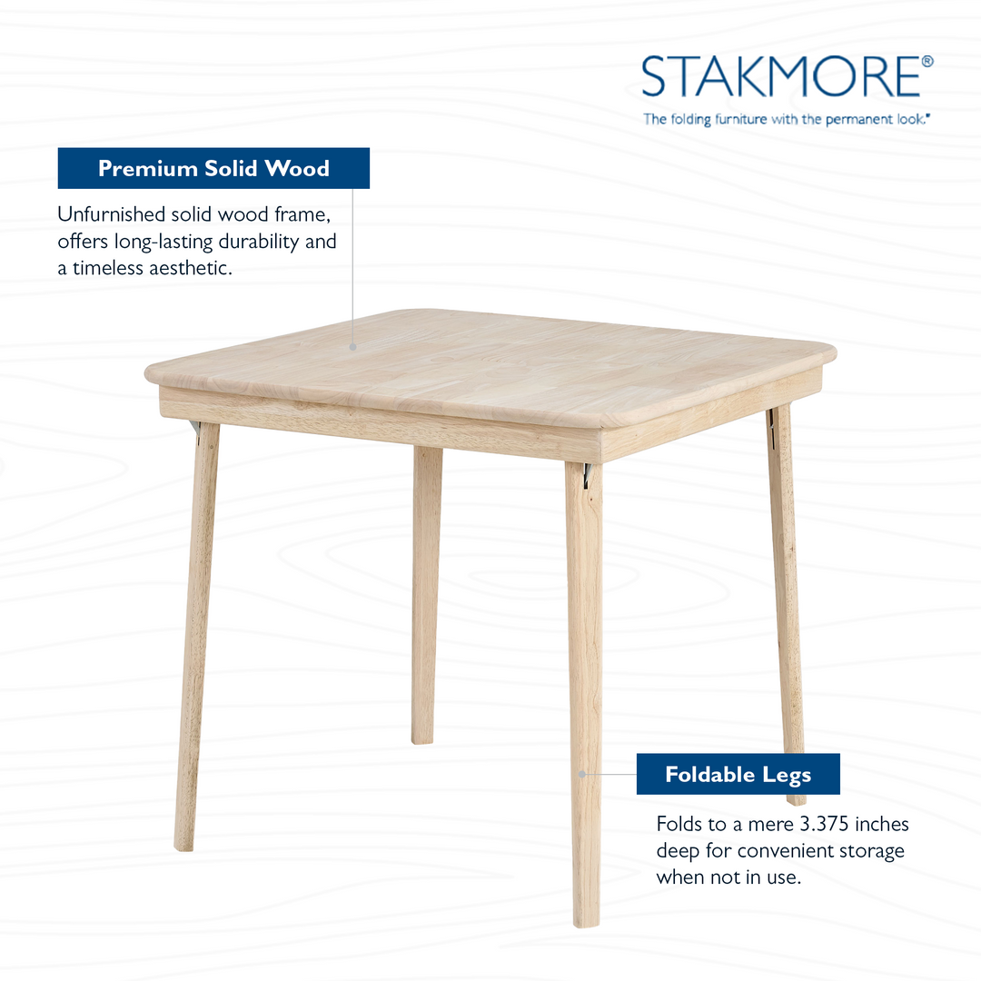 Stakmore Straight Edge Solid Wood Folding Card Table, Unfinished Frame(Open Box) - VMInnovations