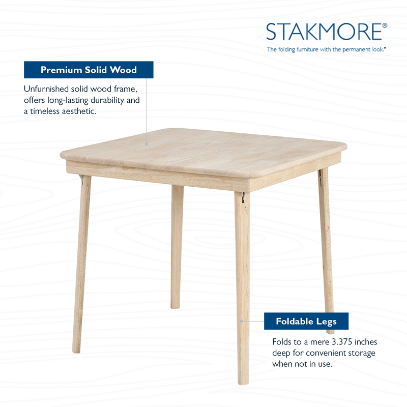 Stakmore Classic Straight Edge Solid Wood Folding Card Table, Unfinished Frame