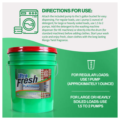 Ultra Fresh 3X Platinum Laundry Detergent, Up to 640 Loads, Mango Twist, 5 Gal - VMInnovations