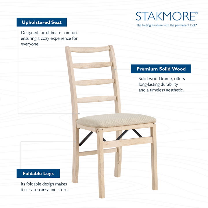 Stakmore Shaker Ladderback Upholstered Folding Chairs, 2pk Unfinished (Open Box)