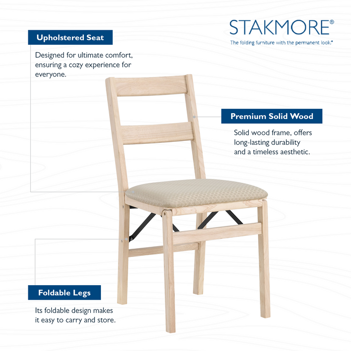 Stakmore Classic Upholstered Seat Solid Folding Chairs, Set of 2, Unfinished