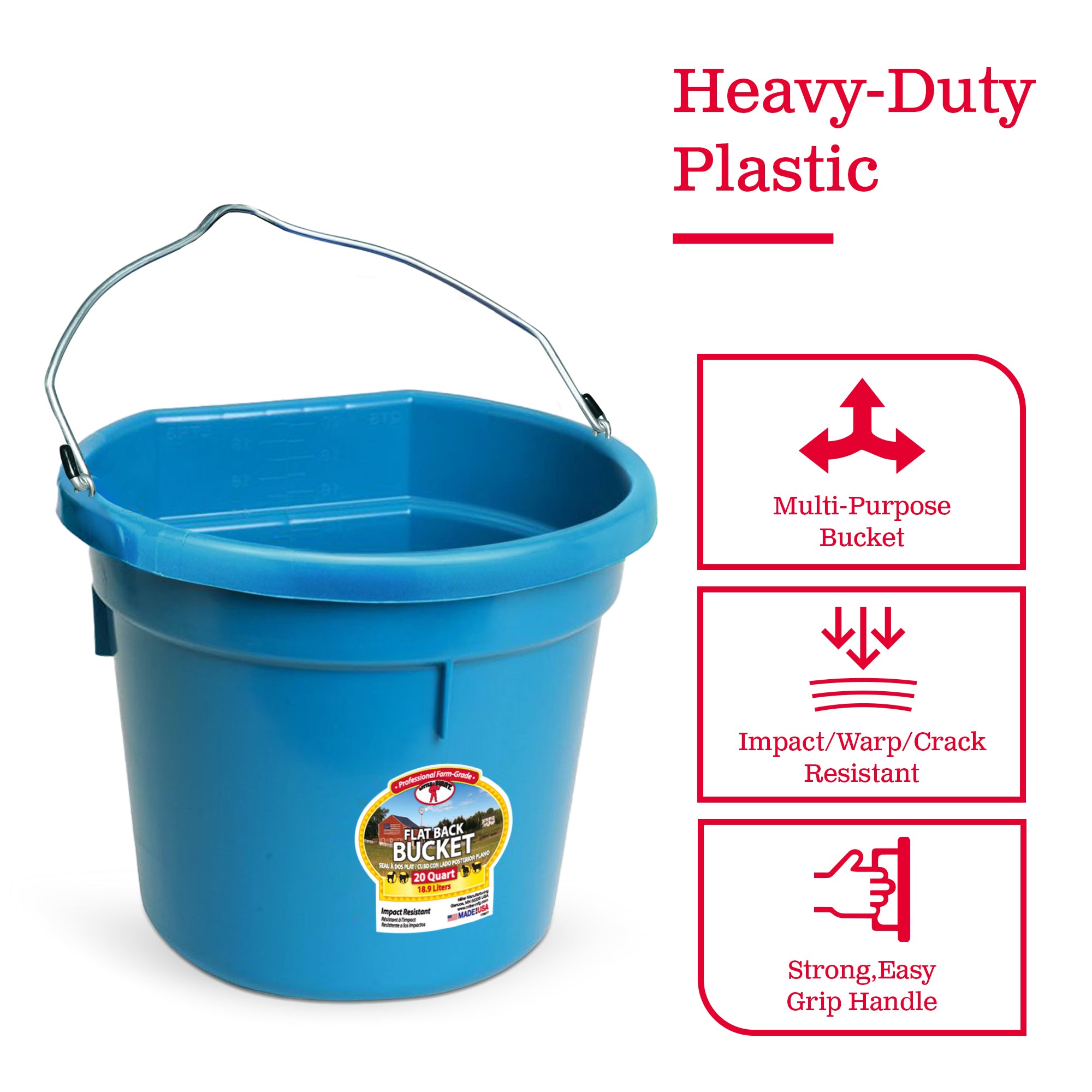 Little Giant All Purpose Heavy Duty Flat Back 20 Quart Plastic Bucket (Open Box) - VMInnovations