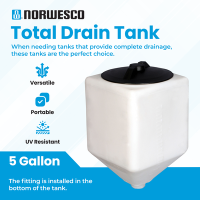 Norwesco 5 Gallon Square Total Drain Tank for Patio, Lawn, and Garden, White