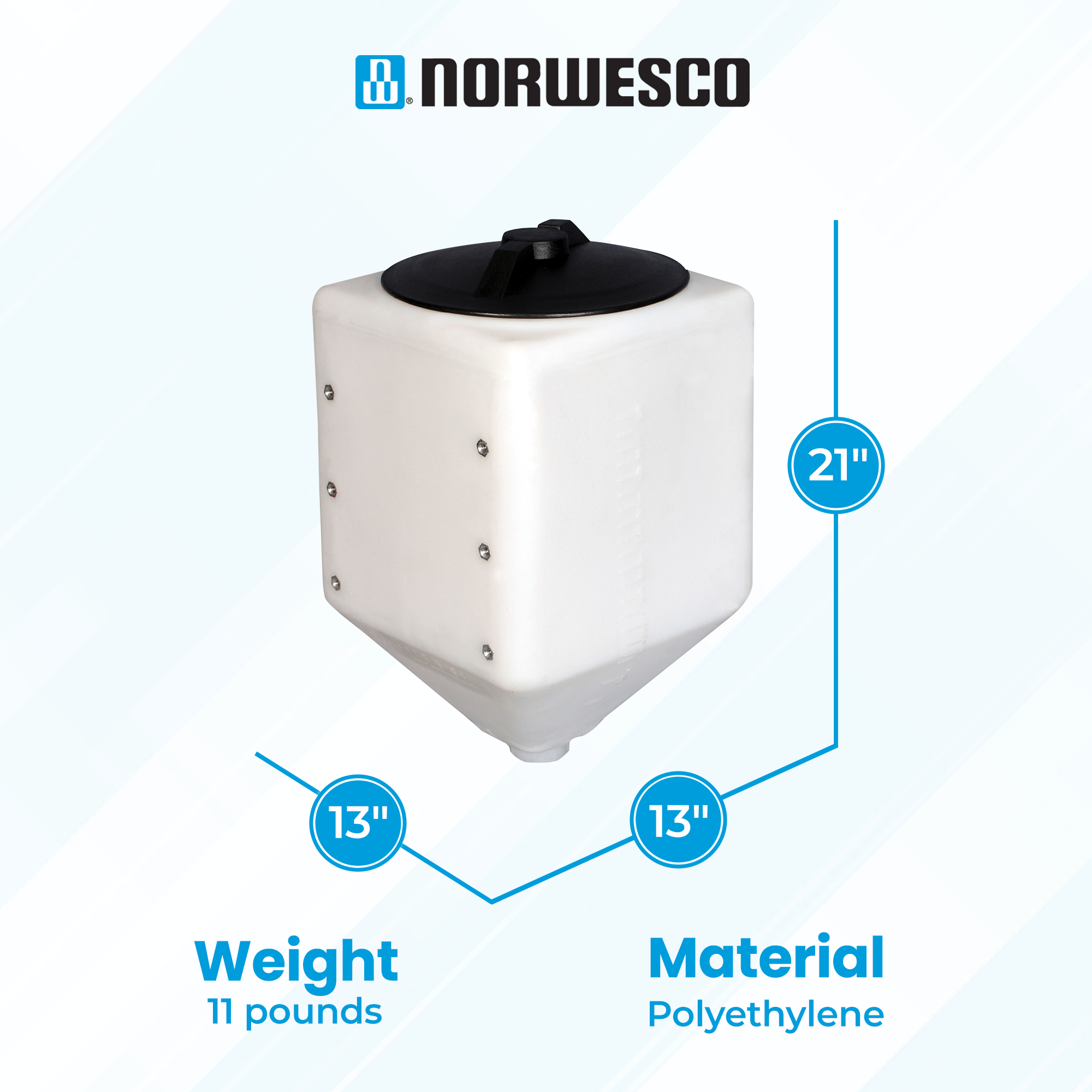 Norwesco 10 Gallon Square Total Drain Tank for Patio, Lawn, and Garden, White