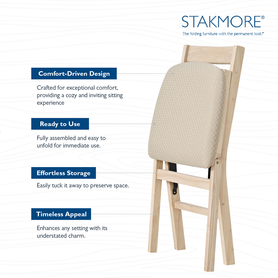 Stakmore Upholstered Seat Solid Folding Chairs, Set of 2, Unfinished (Open Box)