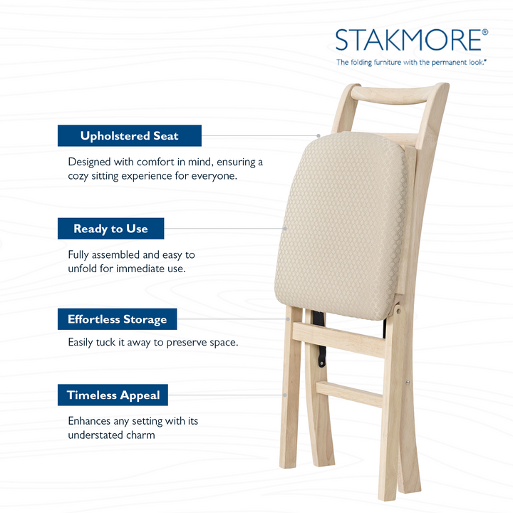 Stakmore Shaker Ladderback Upholstered Folding Chairs, Set of 2, Unfinished