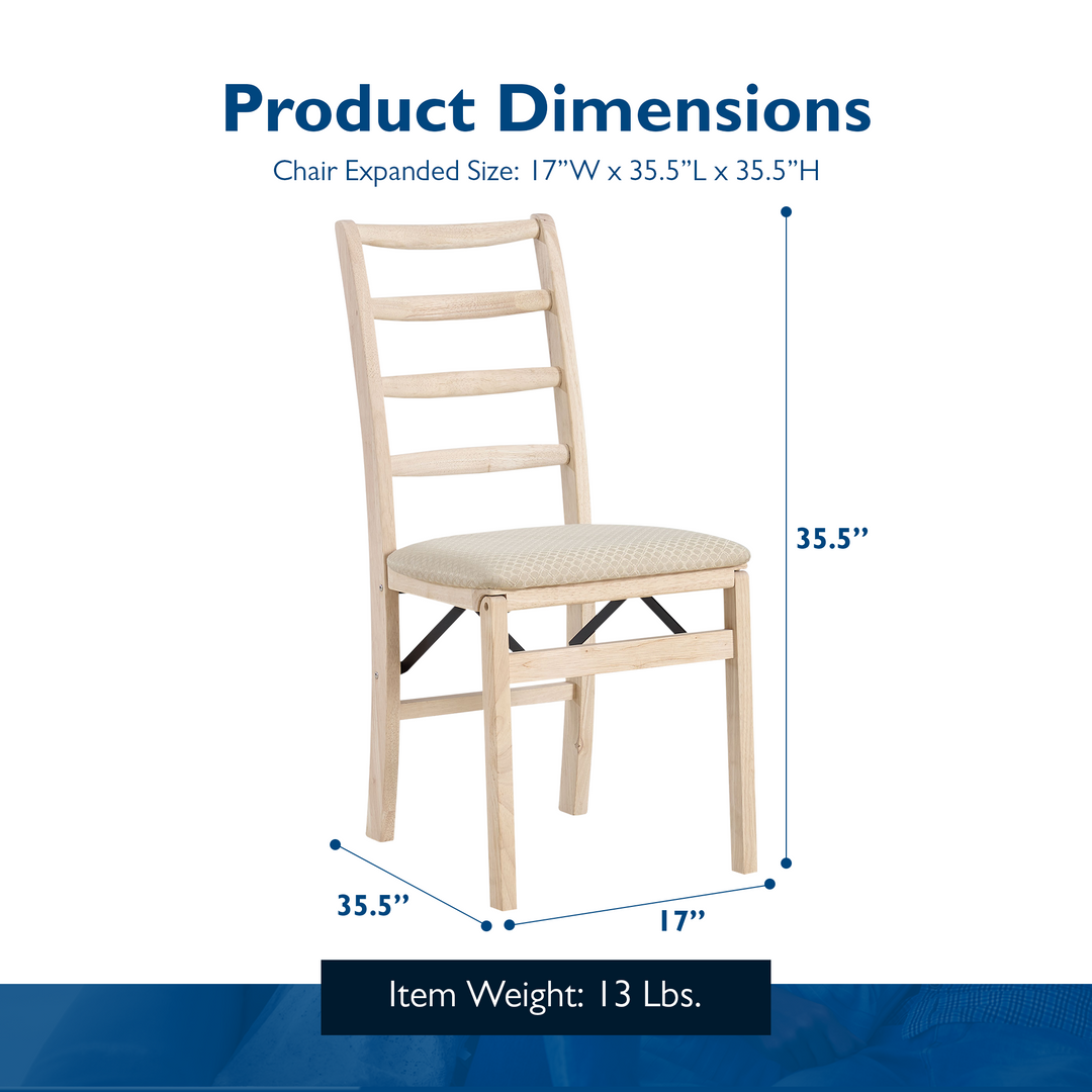 Stakmore Shaker Ladderback Upholstered Folding Chairs, Set of 2, Unfinished