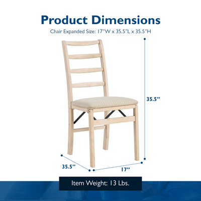 Stakmore Shaker Ladderback Upholstered Folding Chairs, 2pk Unfinished (Open Box) - VMInnovations