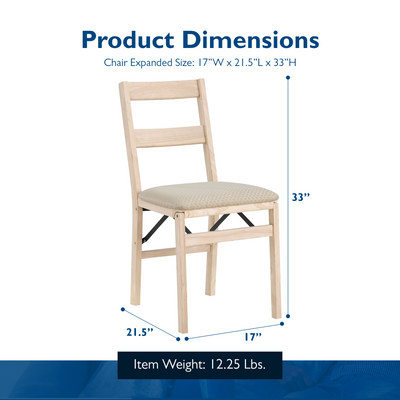 Stakmore Classic Upholstered Seat Solid Folding Chairs, Set of 2, Unfinished