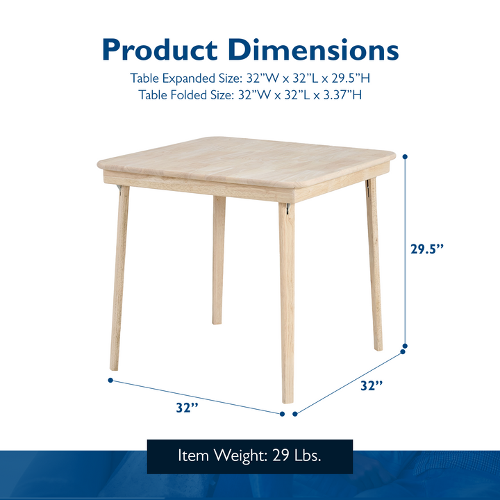 Stakmore Classic Straight Edge Solid Wood Folding Card Table, Unfinished Frame