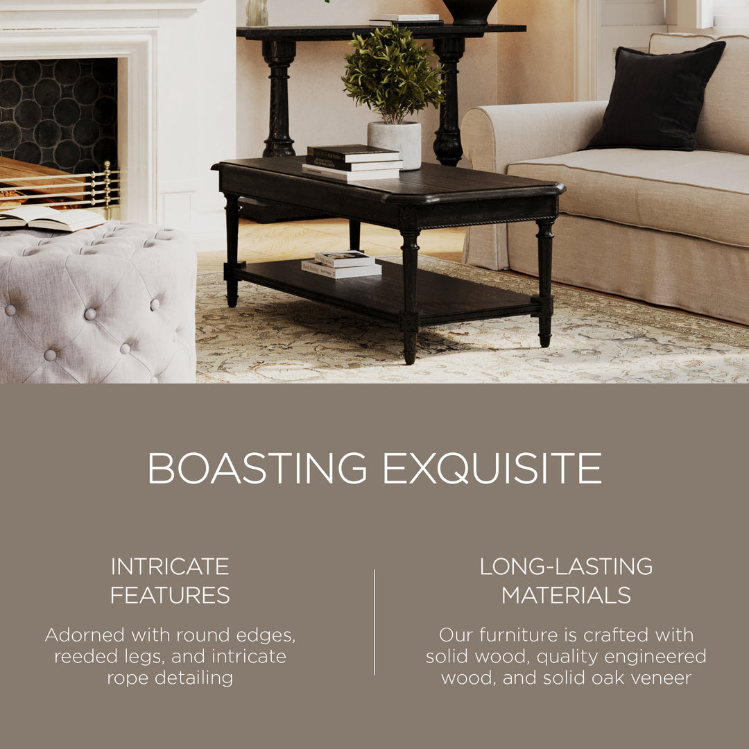 Maven Lane Pullman Traditional Wooden Coffee Table, Antiqued Black (Open Box) - VMInnovations