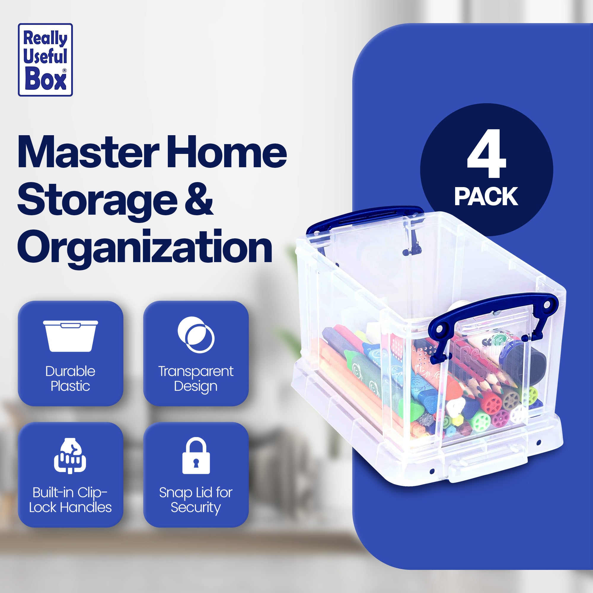 Really Useful Box 1.6L Container w/Snap Lid & Clip Lock Handle, (4pk) (Used) - VMInnovations