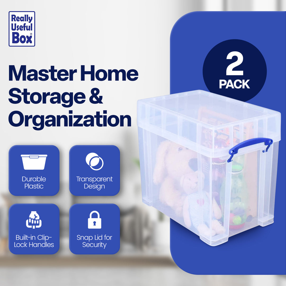 Really Useful Box 19L Transparent Storage Container with Lid, 2 Pack (Open Box)