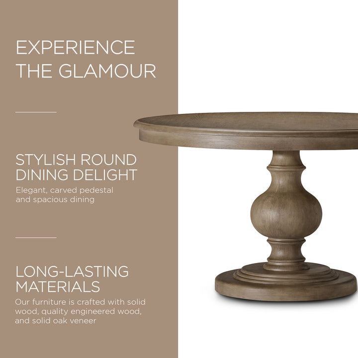 Maven Lane Zola Traditional Round Wooden Dining Table,Antiqued Grey Finish(Used) - VMInnovations