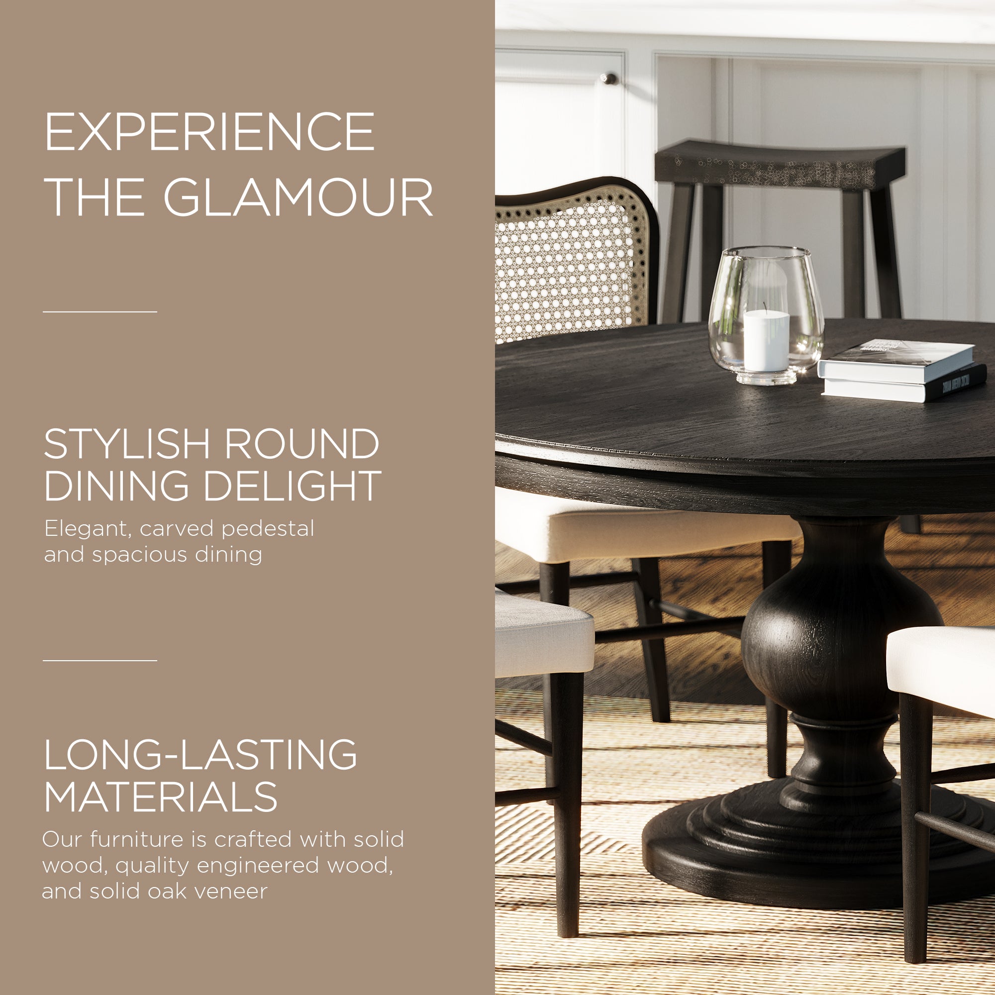 Maven Lane Zola Traditional Round Wooden Dining Table in Black Finish (Open Box) - VMInnovations