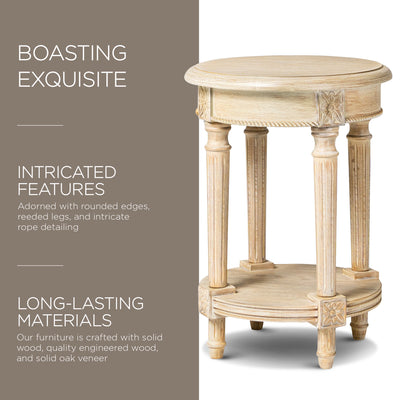 Maven Lane Traditional Round Wooden Side Table in Antiqued White Finish (Used) - VMInnovations