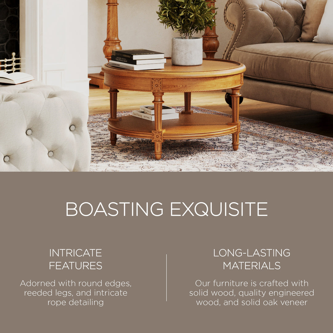 Maven Lane Traditional Wooden Coffee Table, Antique Natural Finish (Open Box) - VMInnovations