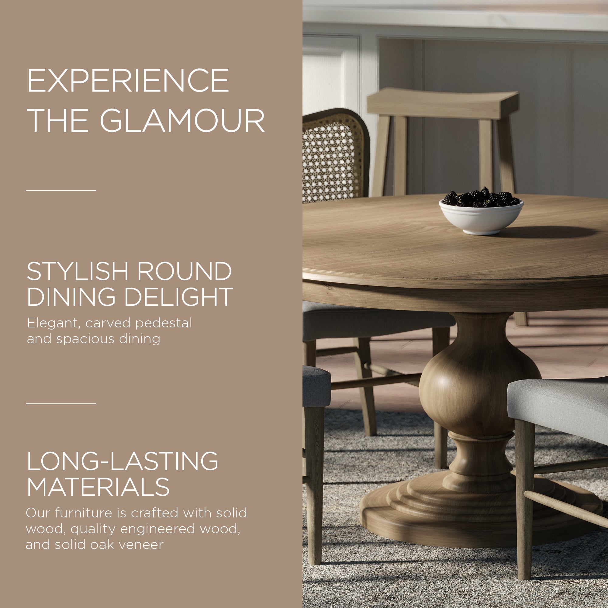 Maven Lane Zola Traditional Round Wooden Dining Table in Antiqued Grey Finish - VMInnovations