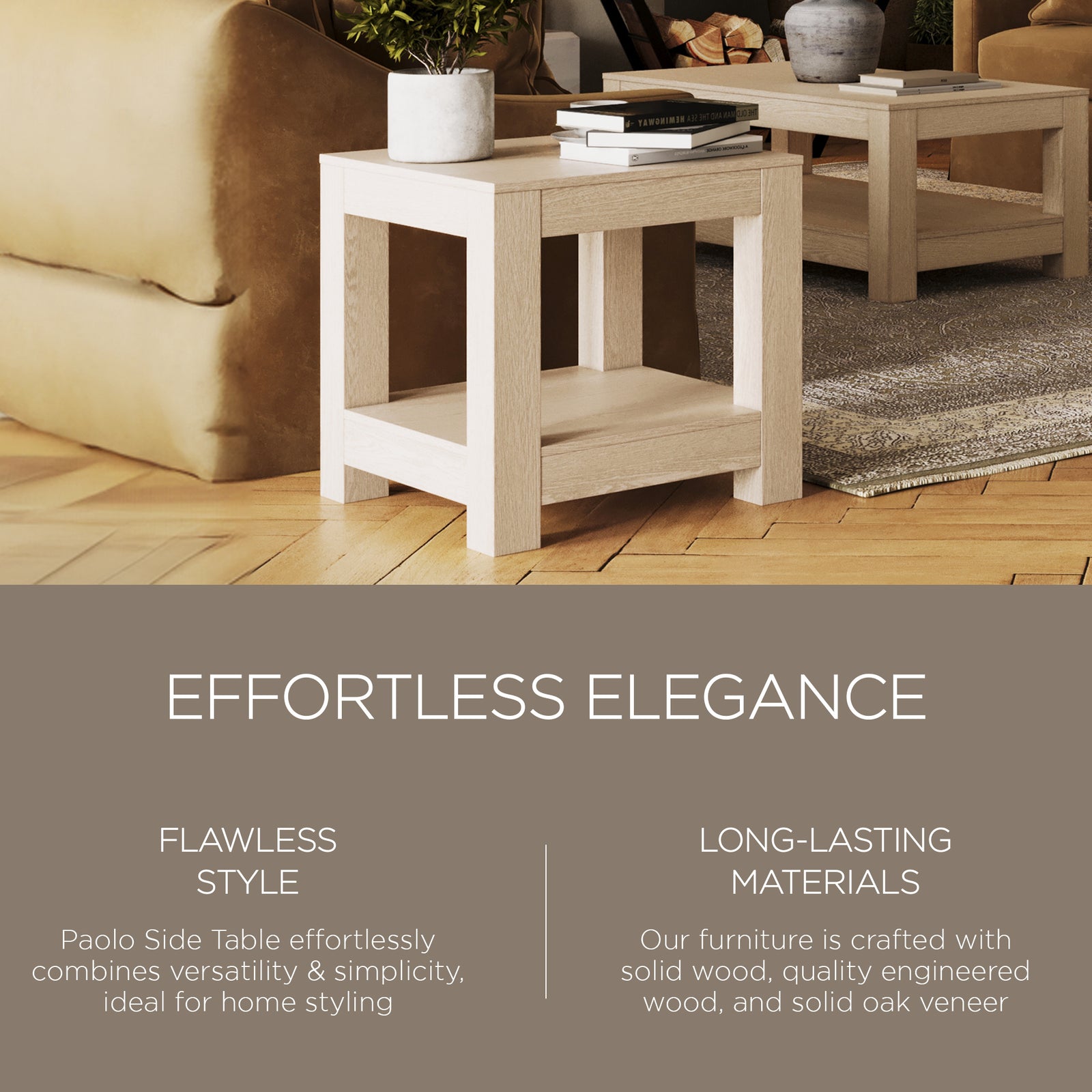 Maven Lane Paulo Wooden Side Table in Weathered Grey Finish (Used) - VMInnovations