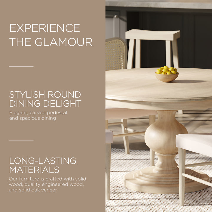 Maven Lane Zola Traditional Round Wooden Dining Table in Antiqued White Finish