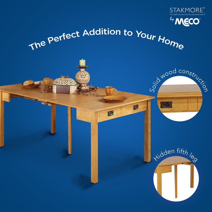 MECO Solid Wood Traditional Expanding Dining Table Console, Oak Frame (Open Box)