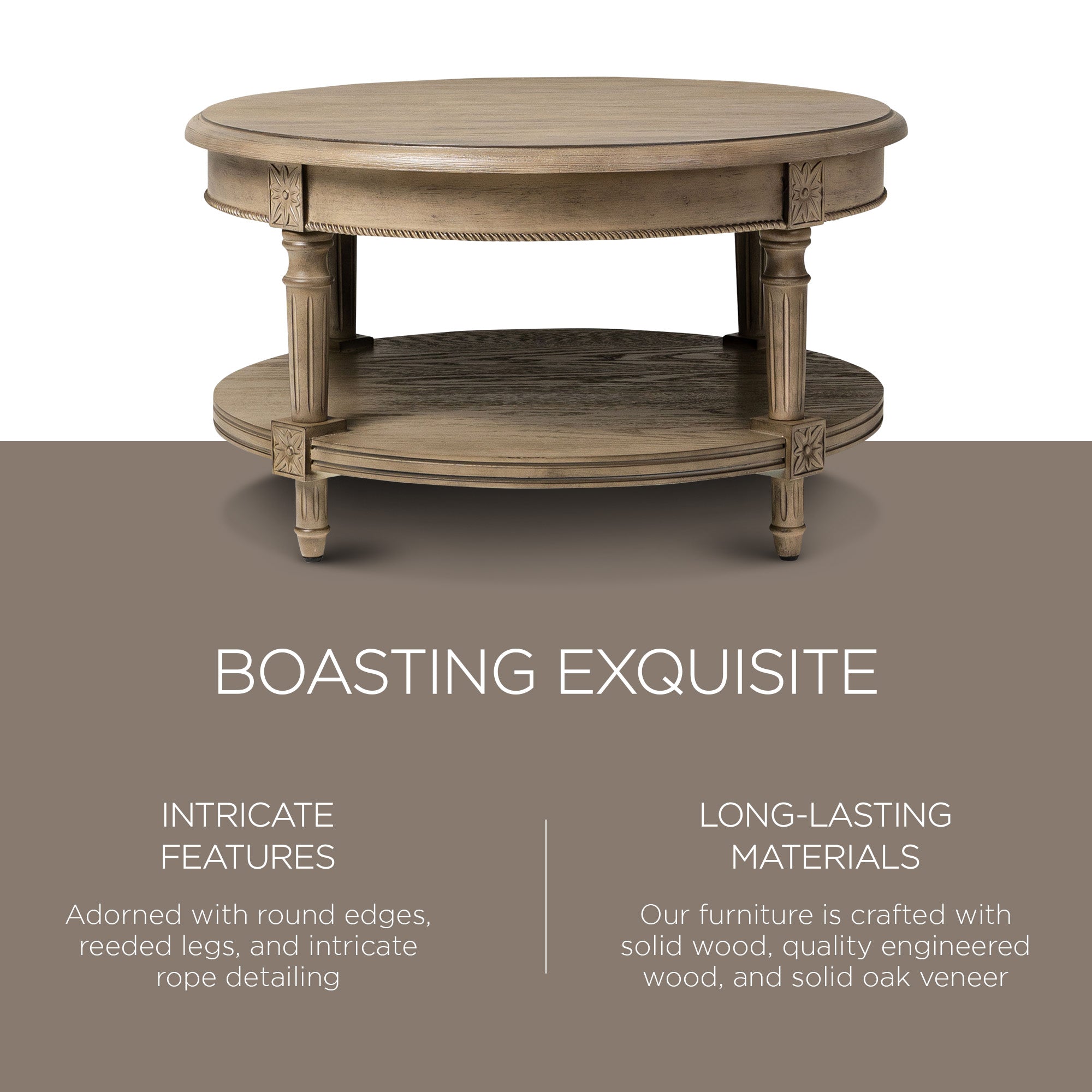 Maven Lane Pullman Round Wooden Coffee Table in Antiqued Grey Finish (Damaged) - VMInnovations