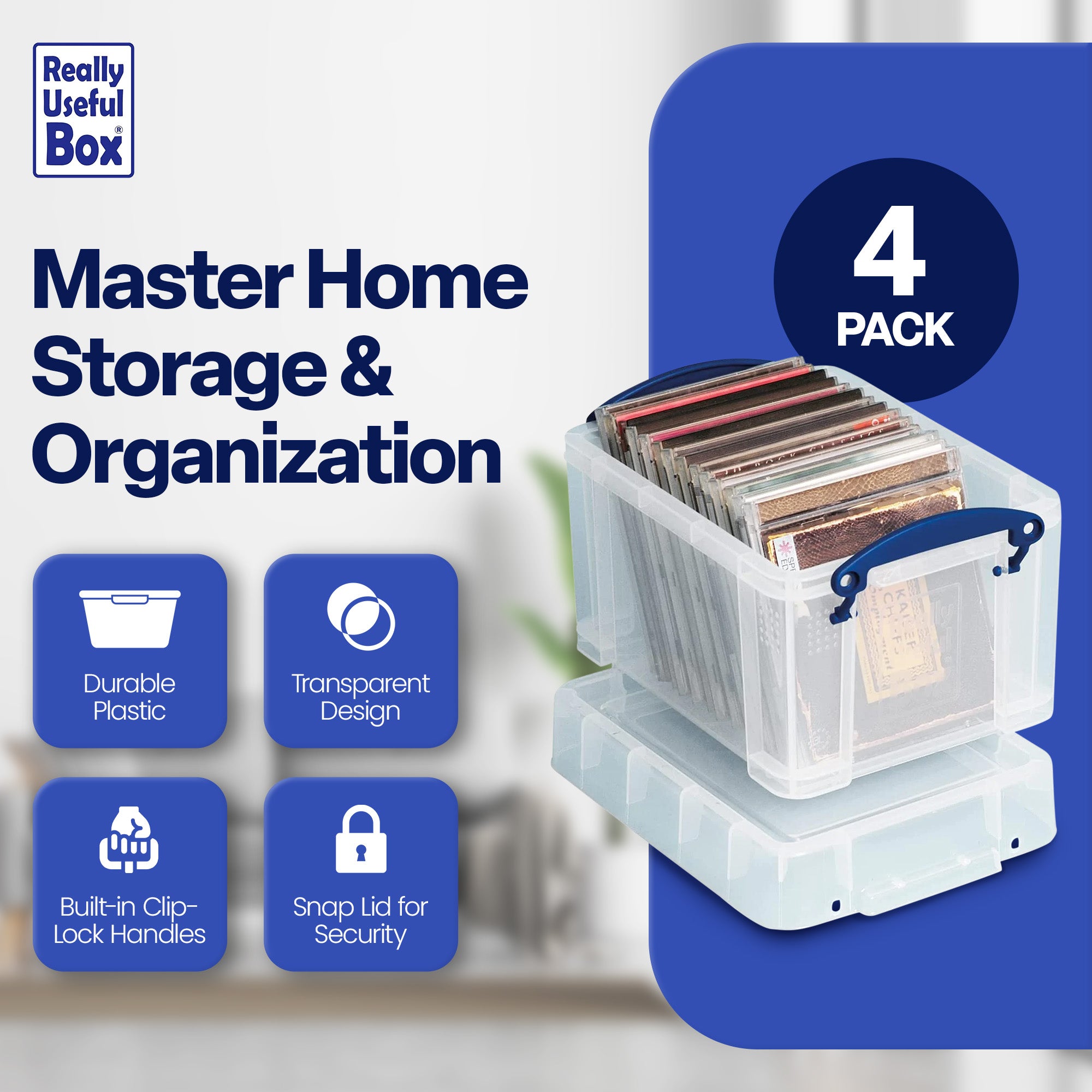 Really Useful Box 3 Liter Snap Lid Storage Bin, Clear (4pk) (Open Box) - VMInnovations