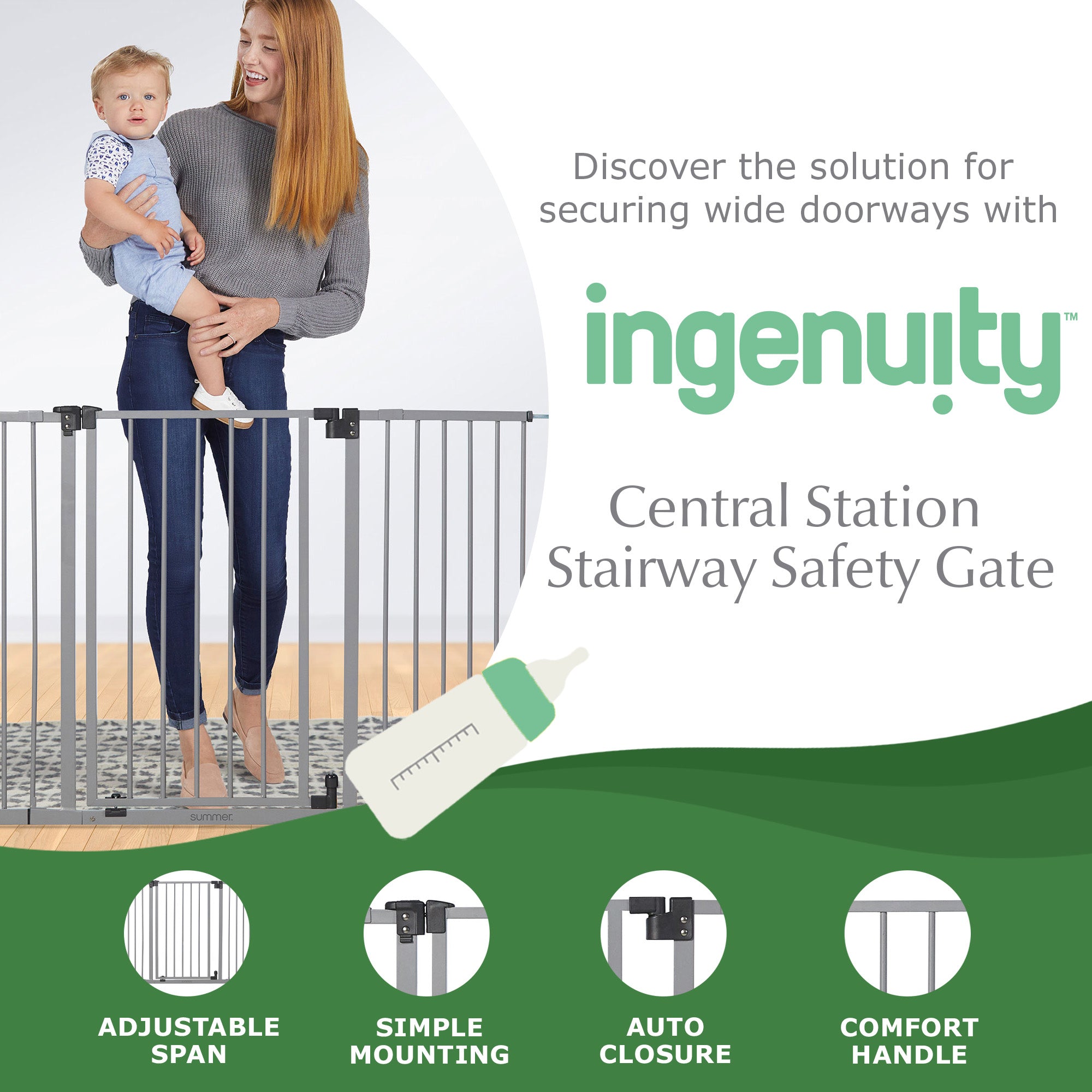 Ingenuity Summer Infant Central Station Stairway Safety Pet & Baby Gate, Gray - VMInnovations