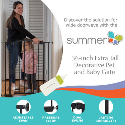 Summer 36" Extra Tall Summer Decorative Pet and Baby Gate, Black (Open Box)