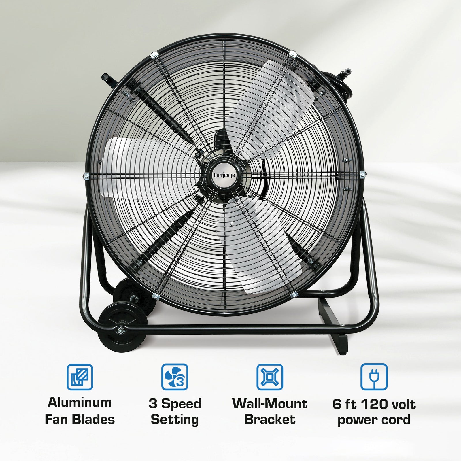 Hurricane Pro Series 24" Heavy Duty Adjustable Tilt Drum Fan, Black (Open Box) - VMInnovations
