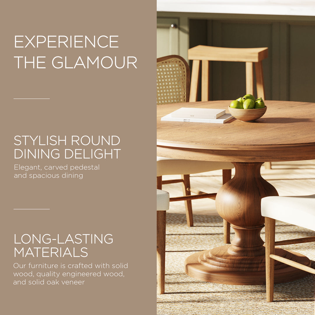 Maven Lane Zola Traditional Round Wooden Dining Table in Antiqued Natural Finish