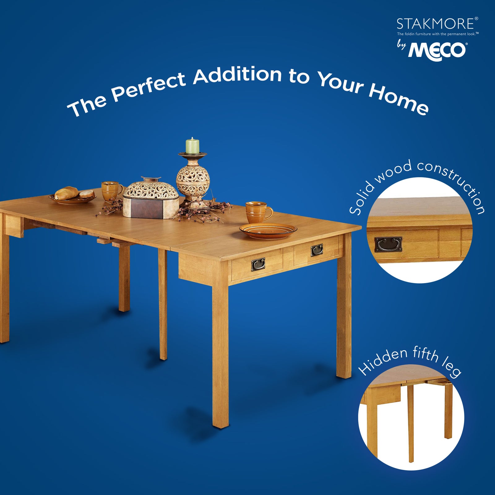 MECO Stakmore Solid Wood Expanding Dining Table Console, Oak Frame (Used) - VMInnovations