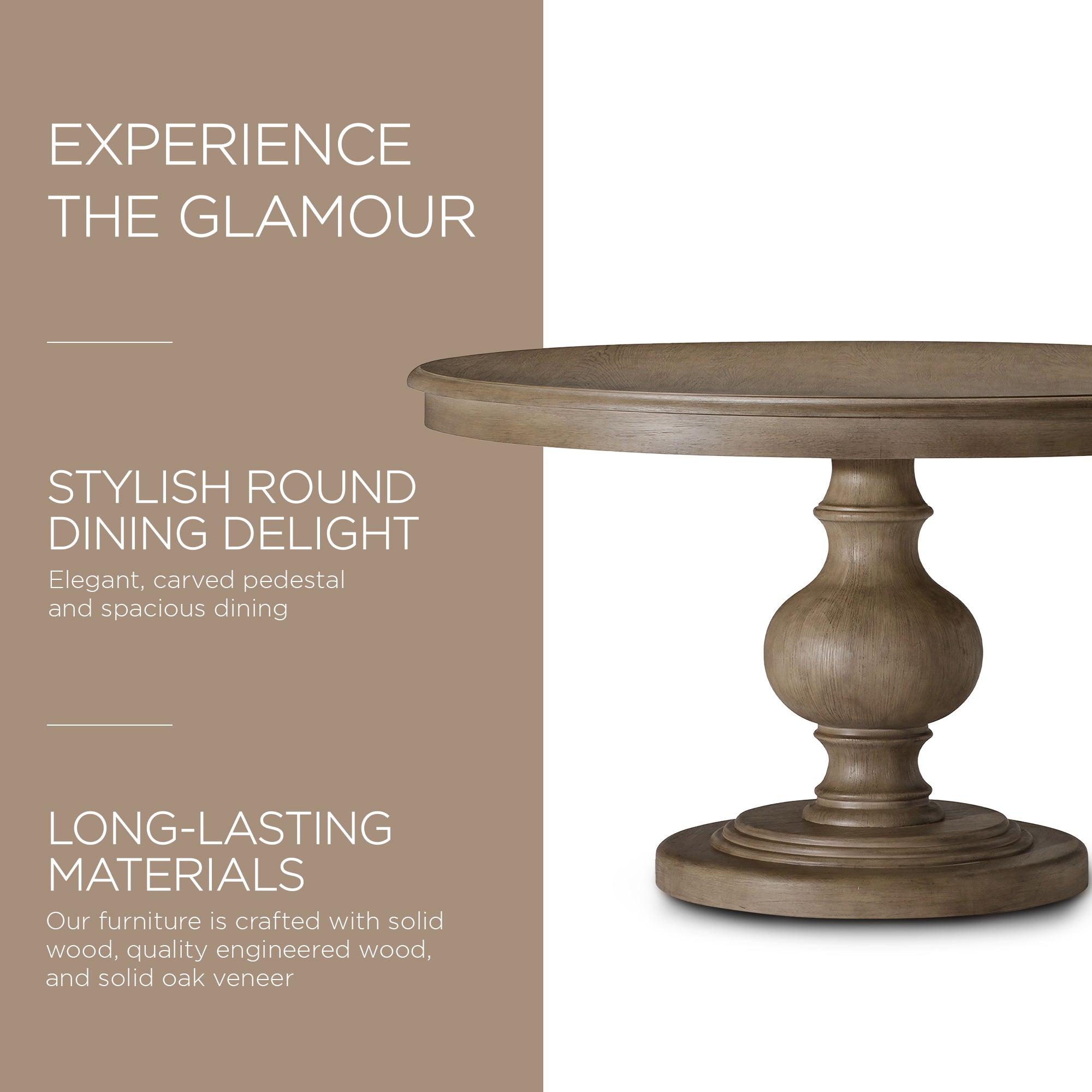 Maven Lane Zola Traditional Round Wooden Dining Table in Antiqued Grey(Open Box) - VMInnovations
