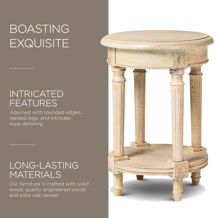 Maven Lane Traditional Wooden Side Table in Antiqued White Finish (Open Box) - VMInnovations